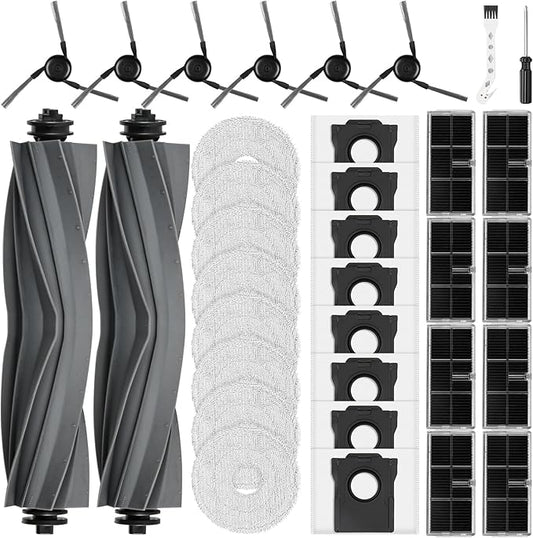 34Pcs Accessories Kit for Dreame L40 Ultra Gen 2/ X40 Ultra/Master/Mova P10/ P50 Pro Ultra Robot Vacuum&Mop, 2Rubber Brush, 8Dust Bags, 8Filters, 8Mop Pads, 6Side Brushes, 1Clean Brush, 1Screwdriver