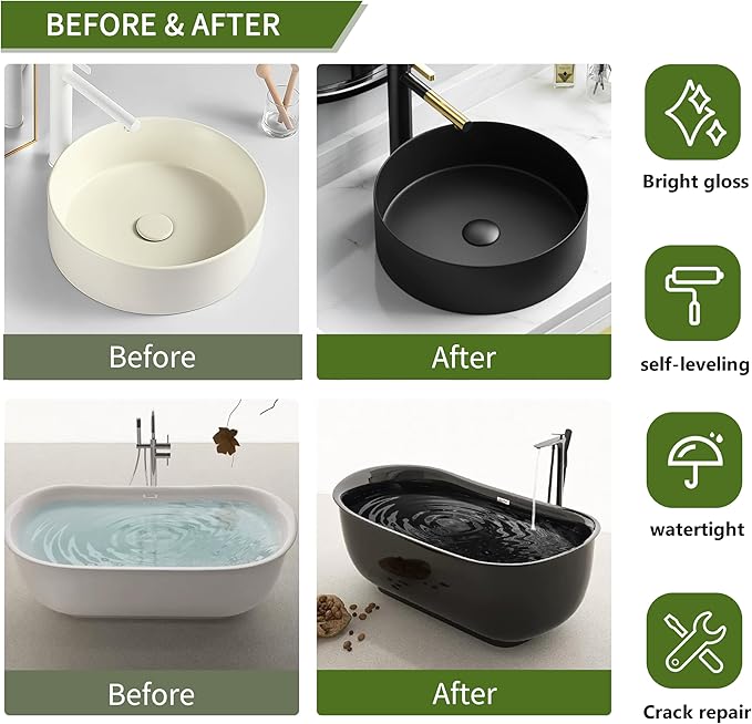 Black Ceramic Tile Bathroom Wall Bathtub Paint Sink Paint Refinishing Kit (50-60sq.ft), Easy of Use Tub Resurfacing Bathroom Sink Kitchen Countertop, Low Odor No Toxic Tub And Tile Refinishing Kit