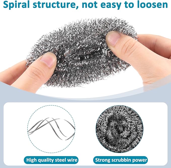 Reallnaive 60 Pcs Stainless Steel Wool Scrubber Bulk Steel Wool Sponges Pack Metal Dishwashing Wire Scouring Pads Heavy Duty Clean Dish Pot Pan and Oven for Cleaning Kitchen Bathrooms and More