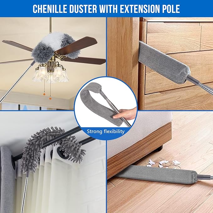 Dusters for Cleaning and Grout Brush with Long Handle Kit