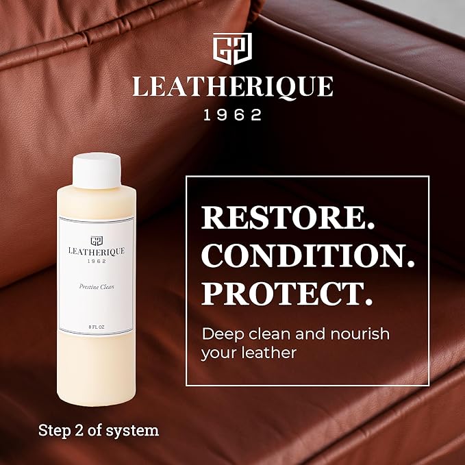 Leatherique Prestine Clean 8 oz | Leather Cleaner & Conditioner for Cars, Furniture, Saddles & More | Gently Removes Dirt, Oils & Impurities | Works Alone or with Leatherique Rejuvenator Oil