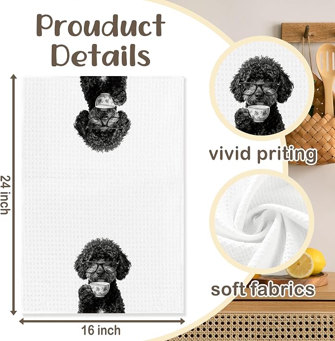 Funny Portuguese Water Dog Kitchen Towels, Dog Kitchen Accessories, Chef Gifts for Women Decorative Hand Towels for Kitchen Decor, Coffee Lovers Gifts Dish Tea Towel, 16x24 Inch