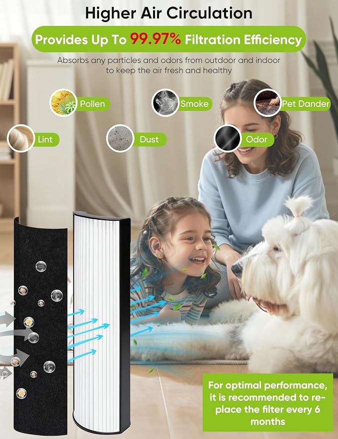 2-Pack 2-in-1 HEPA Replacement Filter for Pure Enrichment PureZone Elite 4-in-1 Air Purifier (PEAIRTWR), 2 Pleated HEPA Filters and 4 Activated Carbon Pre-Filters #Part No. PETWRFIL