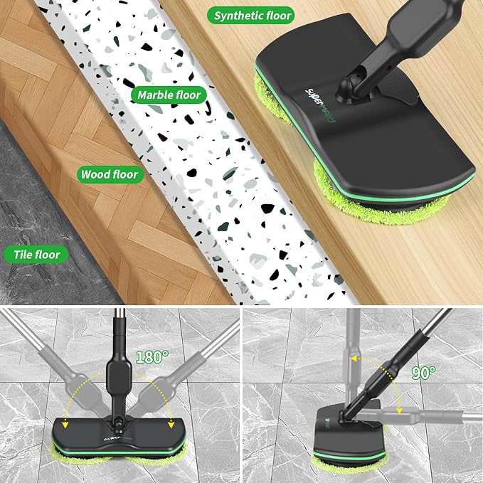 Battery Cordless Electric Mop,13-Inch Max Cleaning Pad Electric Spin Mop, Laminate Floor Cleaner for Mopping, Automatic Spin Mops for Hardwood, Tile-No Water Tank