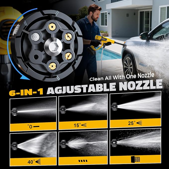 Ecarke 1200PSI Cordless Portable Washer Compatible with DeWalt 20V Batteries, 6-in-1 Nozzle Foam Cannon for Car Floor (Tool Only, No Battery Included)