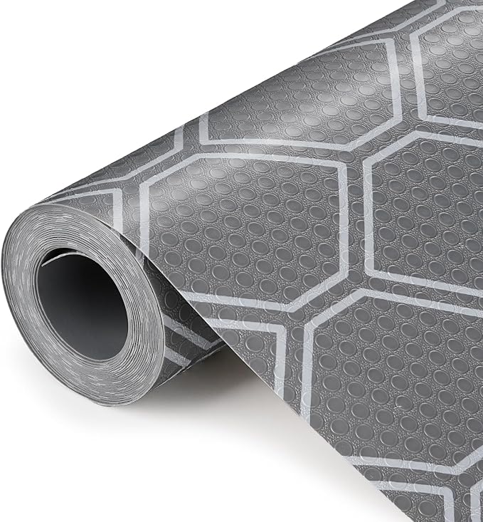 Non Adhesive Fridge Shelf Liner, Waterproof Drawer Liners for Kitchen Cabinet Refrigerator, No Slip Bathroom Cupboard Liner EVA Place Mat Roll -17.5" x 118" Grey
