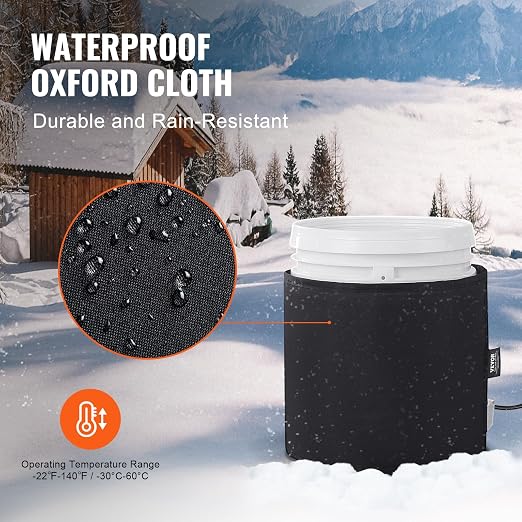 VEVOR Metal Drum Heater, 250 Watt, Pail Heating Band for 5 Gallon Barrel, 0-145℉ Adjustable Thermostat, Waterproof Oxford Fabric High Efficiency Grease Keg Heater,Tested to UL 499 Standard, FCC Listed
