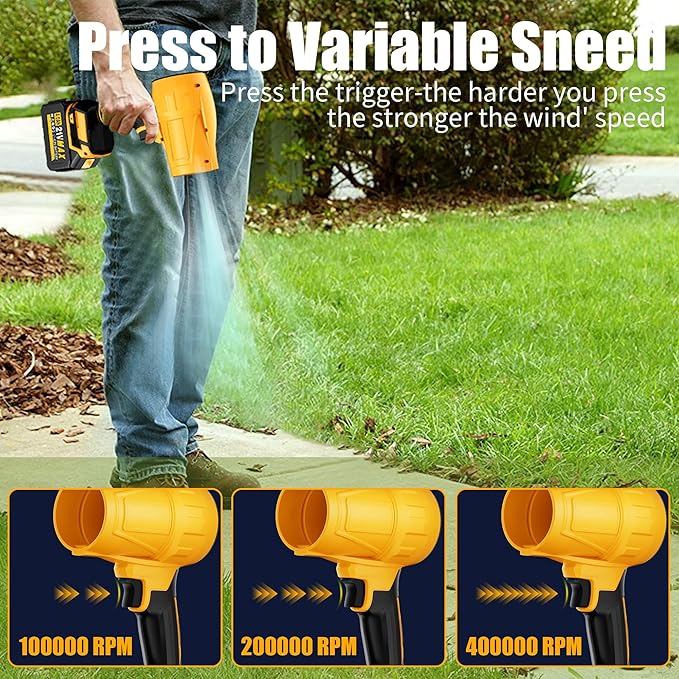 Portable Electric Cordless Leaf Blower – 400000RPM Handheld Blower with 2×4.0Ah Batteries & Charger, Variable Speed Lightweight Air Duster for Snow, Lawn, Patio & Dust Cleaning, Yellow