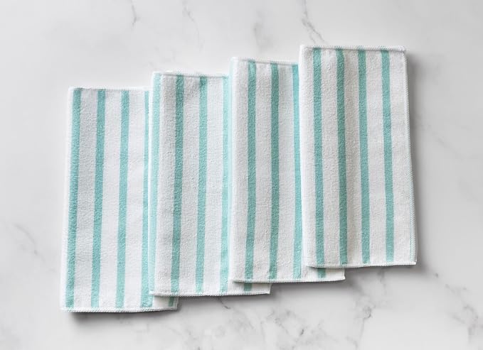Martha Stewart Microfiber Cleaning Cloths, Ultra-Absorbent, Lint-Free Cleaning Towels for Home & Kitchen, Teal Stripes, 11 Inches, 24 Count