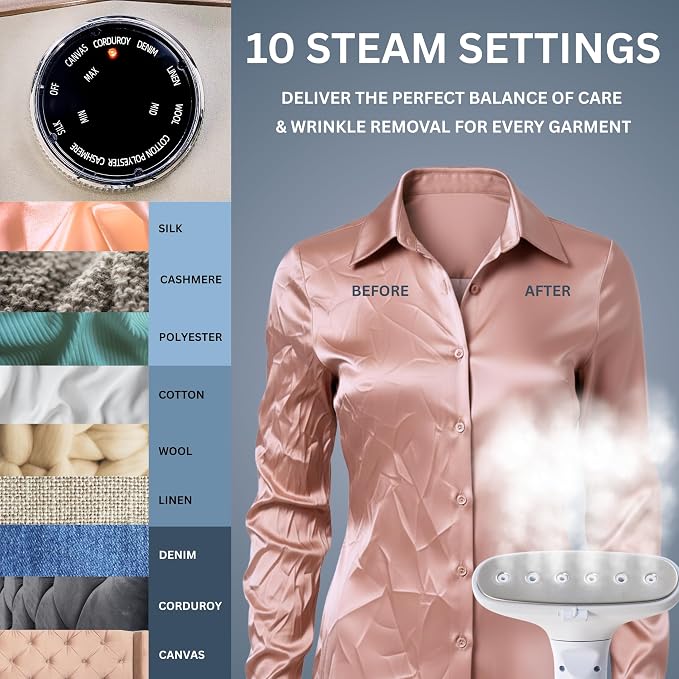 True & Tidy Luxury Upright Commercial Garment Steamer, Smart Auto Shut-Off Technology, 10 Steam Settings w/Wheels, 1800W Powerful Standing Clothes Steamer Fast Wrinkle Removal for Home & Business Use