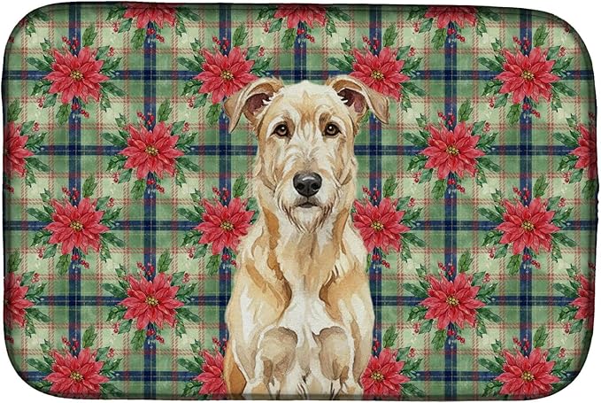 Caroline's Treasures Wheaten Irish Wolfhound Christmas PoinsettIas Dish Drying Mat Absorbent Dish Drying Mat Pad for Kitchen Counter Dish Drainer Mat for Countertop, 14 x 21", Multicolor