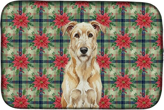 Caroline's Treasures Wheaten Irish Wolfhound Christmas PoinsettIas Dish Drying Mat Absorbent Dish Drying Mat Pad for Kitchen Counter Dish Drainer Mat for Countertop, 14 x 21", Multicolor