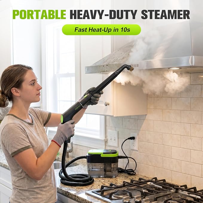 1500W Portable Steam Cleaner,10s Heat-Up,3-Level Adjustable Handle, 1.69 Quarts Large Tank,11 Pcs Accessories, Heavy Duty Steamer for Home Dirt, Grout, Floor, Grease,and Car Detailing