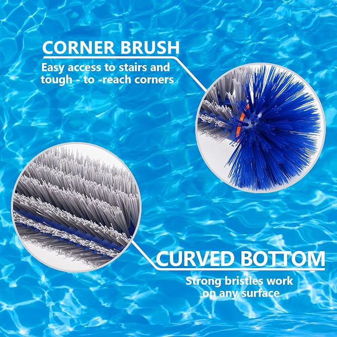 Poolvio Pool Skimmer Net, Pool Rake & Pool Round Brush (Blue)