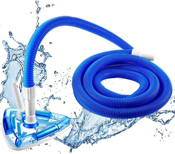 Qinyoung 2 Pcs Swimming Pool Cleaning Kit 1-1/4 Inch x 18 ft Pool Vacuum Hose with Swivel Cuff Triangular Weighted Pool Vacuum Head Connect 1-1/4" or 1-1/2" Hose for Above Ground Inground Pools, Blue