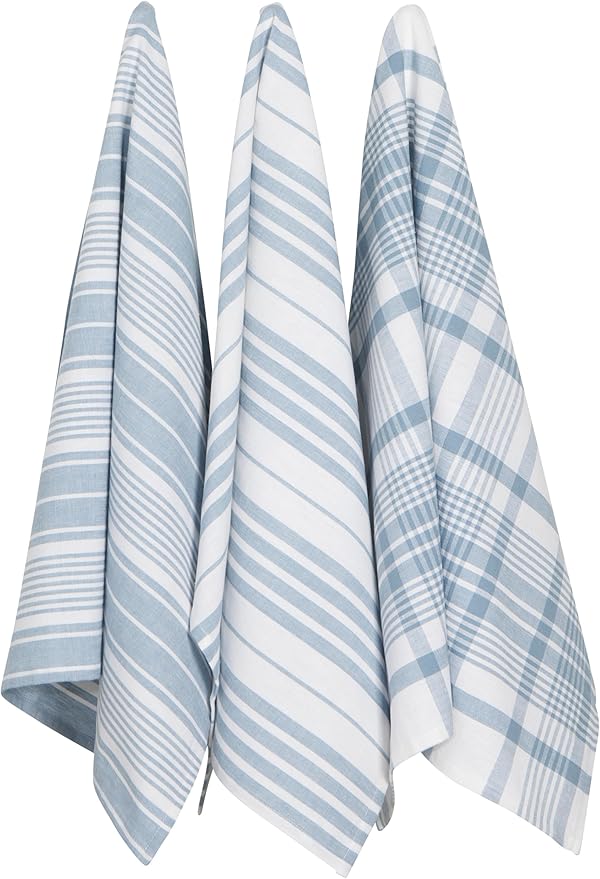 Now Designs Jumbo Woven Cotton Kitchen Towels Slate Blue, Set of 3
