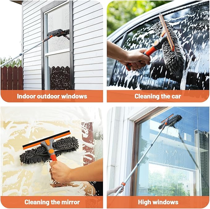 Eazer 65'' Squeegee Window Cleaner 2 in 1 Rotatable Window Cleaning Tool Kit with Telescopic Pole, Window Washing Equipment with Bendable Head for Indoor/Outdoor Window and Car Glass - EAW01 Pro