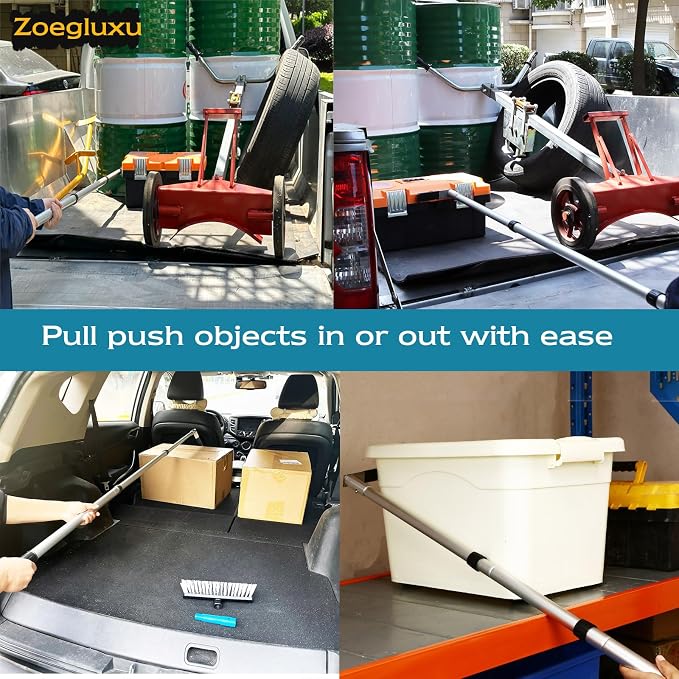 Cargo Retriever Hook, 6 ft Multi-Use Grabber Reach Tool with Debris & Snow Broom, Telescoping Pull Pole for Pickup Truck Bed, Heavy Duty Truck Bed Accessories