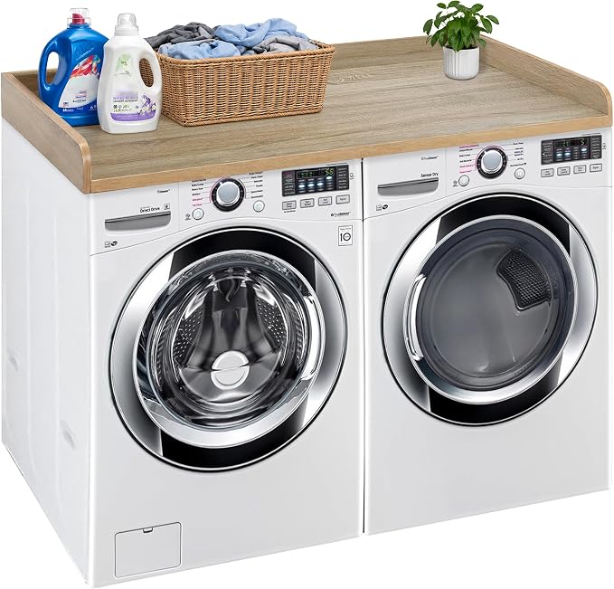Royxen Washer Dryer Countertop with Solid Wood Core,54“W x 27.5D Laundry Countertop with Edge Rails,Washer and Dryer Topper for Laundry Room Organization(White Oak)