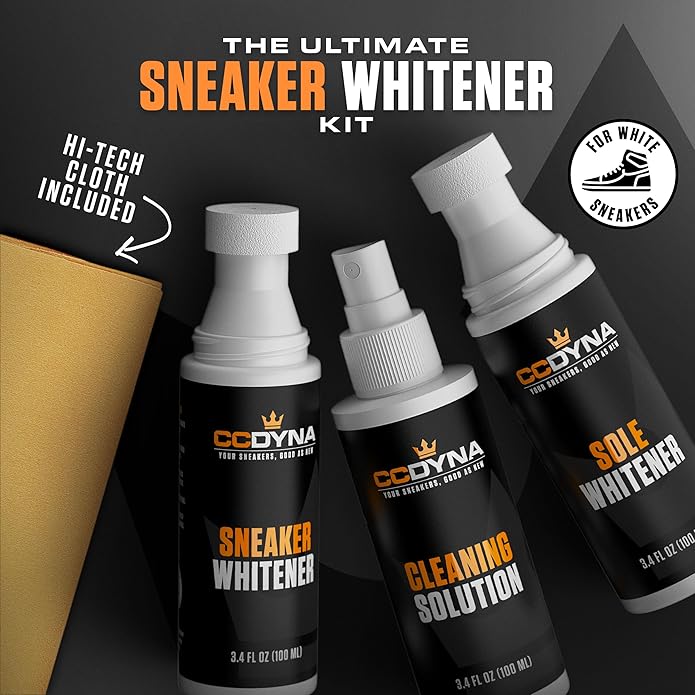 Sneaker Whitener Kit – All-in-One Shoe Whitening & Cleaning Set with Sneaker Paint, Sole Paint, Cleaner Solution & Hi-Tech Microfiber Cloth – Restores White Sneakers & Covers Scuffs