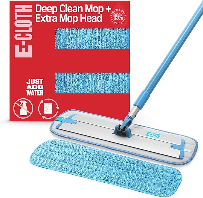 E-Cloth Deep Clean Microfiber Mop - Reusable Mop Pad for Home Cleaning, Hard Floors, Wood, Tile or Laminate, Use Wet for Cleaning or Dry for Dusting, No Refills or Spray Needed, Extra Replacement Head