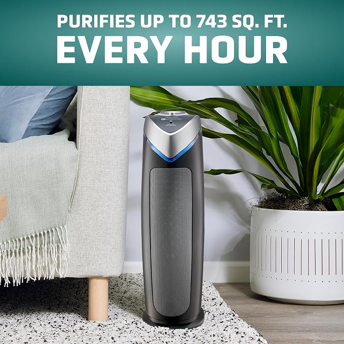 GermGuardian HEPA Air Purifier - Large Room Air Purifier for Bedroom, Office, Dorm, and Home - Filters Pet Dander, Dust, Pollen, Smoke, Scents - AC48252PK - 22" Tower - Gray - 2-Pack
