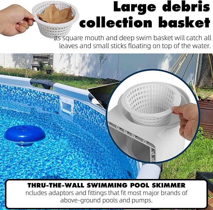 TonGass (Complete Set Universal Fit Above Ground Pool Skimmers (White) Pool Skimmer Accessory Kit ABS Plastic Thru-Wall Skimmer with Accessories Opening Width 6" Fits All Standard Pools Wall Cutouts