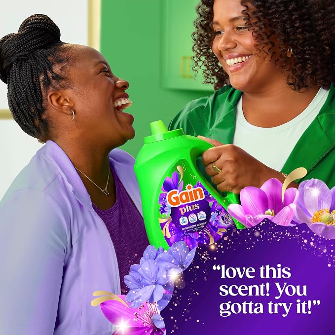 Gain Plus Liquid Laundry Detergent, Cleaner, Fresher, Now with Oxi, Moonlight Breeze Scent, 99 fl oz, 75 Loads