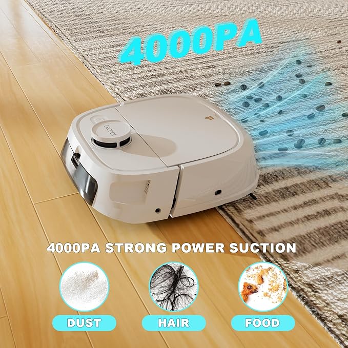 TECBOT Robot Vacuum and Mop (M1 Pro) - LiDAR Robotic Vacuums Cleaner for Home with Pet Hair, Carpet, Hardwood Floors, Auto Smart Mopping, Self Cleaning, Avoids Obstacles, Voice Control, White