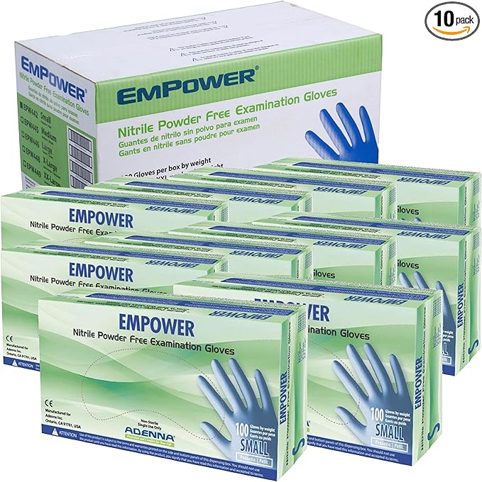 Adenna EMPOWER Disposable Nitrile Glove - 8 Mil, Medical Exam Rubber Gloves with Textured Grip, Non-Latex & Powder-Free, Cleanroom Lab & Industrial use, Case of 1000, Small, Blue