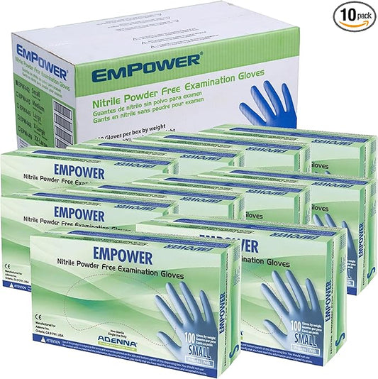 Adenna EMPOWER Disposable Nitrile Glove - 8 Mil, Medical Exam Rubber Gloves with Textured Grip, Non-Latex & Powder-Free, Cleanroom Lab & Industrial use, Case of 1000, Small, Blue