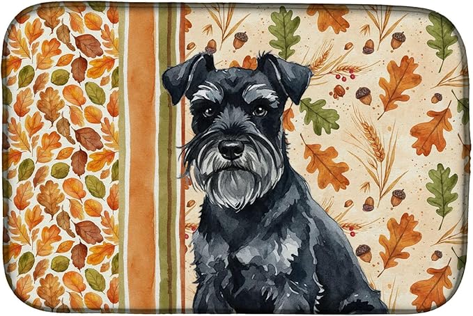 Caroline's Treasures Black Miniature Schnauzer Heirloom Fall Dish Drying Mat Absorbent Dish Drying Mat Pad for Kitchen Counter Dish Drainer Mat for Countertop, 14 x 21", Multicolor