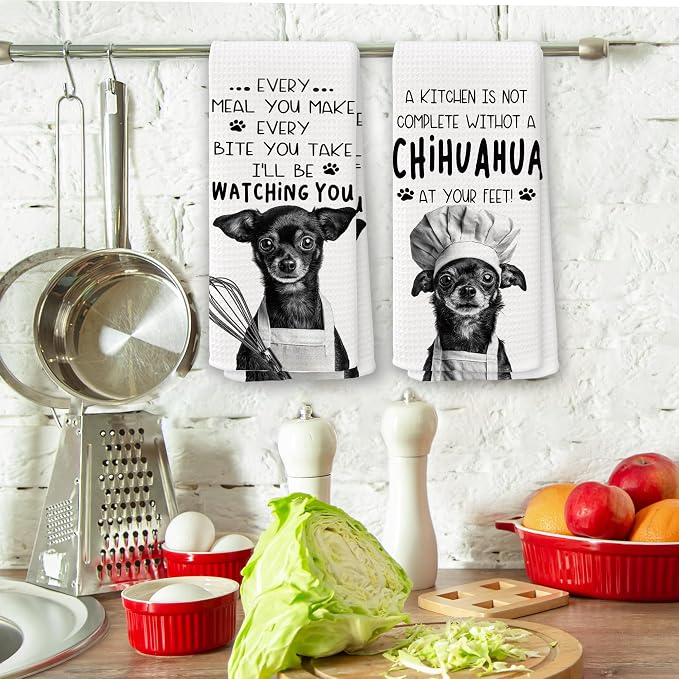 Funny Chihuahua Dog Kitchen Towels 16x24 Inch Set of 2 | Chihuahua Lovers Gifts for Women Men Dish Tea Towels for Kitchen, Dog Lover Mom Dad Owner Gifts Decorative Hand Towel