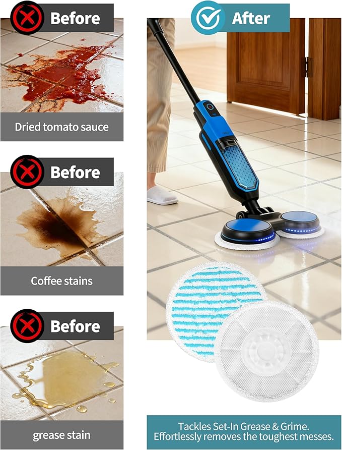F Flammi Heavy Duty Replacement Steam Mop Pads for Pursteam ScrubMaster, 4 Pack Velvet-Bristle Hybrid Deep Scouring Steam and Scrub Mop Pads, Cleans Stubborn Grease and Grime