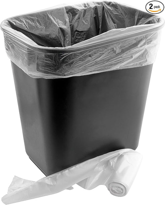Space-Saving Trash Can and 100x 4 Gal. Leak-Proof Liners Set. Small Black Plastic Wastebasket and Clear Bags Great for Bathroom, Kitchen or Home Office. Garbage Bin Fits Under Most Desks & Cabinets