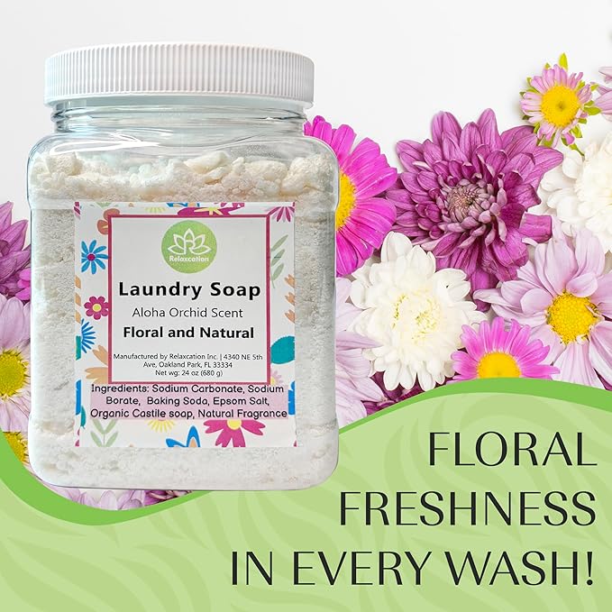 Natural Laundry Detergent Soap | Hypoallergenic Deep Cleaning Washing Powder | Eco-Friendly, Safe, and Effective BORAX, SODA ASH, EPSOM SALT, BAKING SODA and CASTILE SOAP (65 Loads) (Aloha Orchid)
