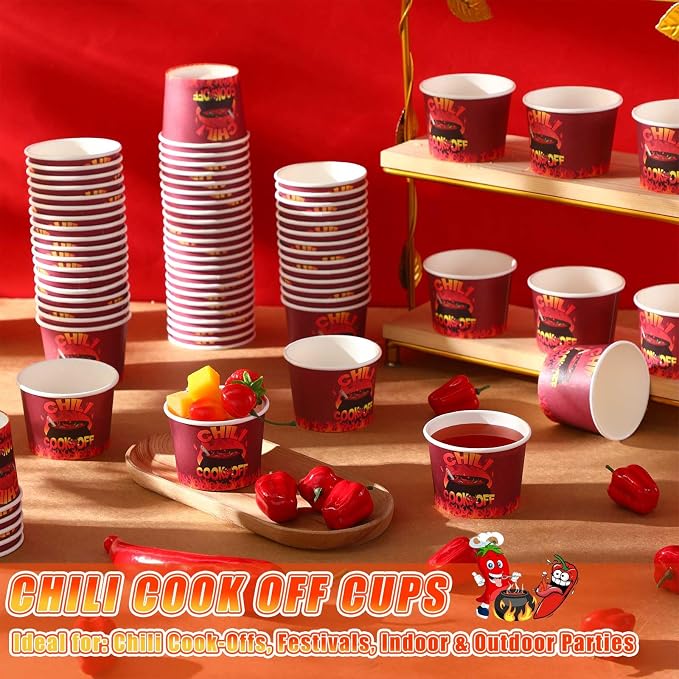 Ziliny 200 Pcs Chili Cook off Party Decorations Disposable Chili Cook off Paper Tasting Cups Food Sample Bowls for Mexican Party Supplies(Classic,5 oz)