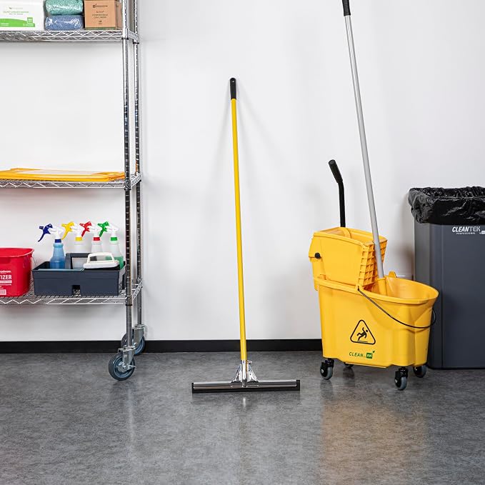 Restaurantware RW Clean 54.3 Inch Non-Slip Handle For Floor Squeegee - Hanging Loop Durable Yellow Iron Handle