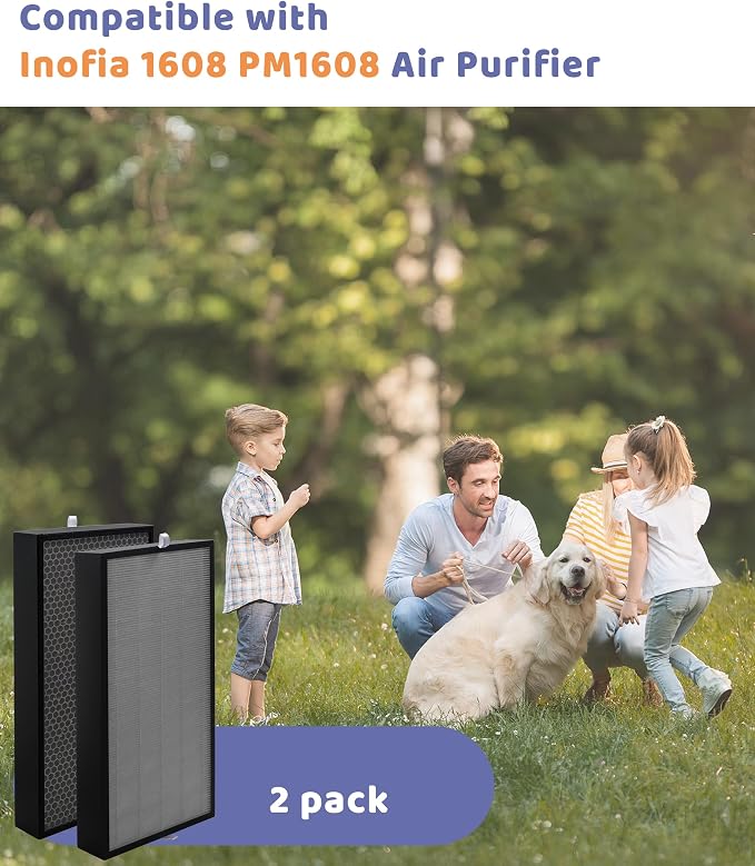 2 Pack 1608 Replacement Filter Compatible with Inofia 1608 PM1608 Air Purifier, Included 2-in-1 H13 True HEPA Filter and activated carbon Filters