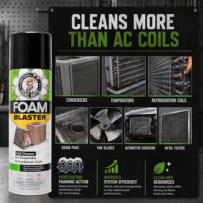 Leak Saver Foam Blaster AC Coil Cleaner Foam Spray | HVAC Coil Cleaner for AC Unit | Professional Deep-Penetrating Formula for Evaporator (No Rinse) & Condenser (Light Rinse) - 6 Pack