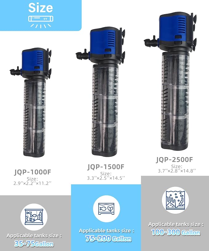 COOSPIDER Aquarium Filter 260GPH Fish Tank Filter for 30-75 Gallon Tank | 14W Powerful Internal Pond Pump, Submersible Turtle Tank Filter for Cold Plunge, Saltwater & Freshwater Tank, Oxygen Supply