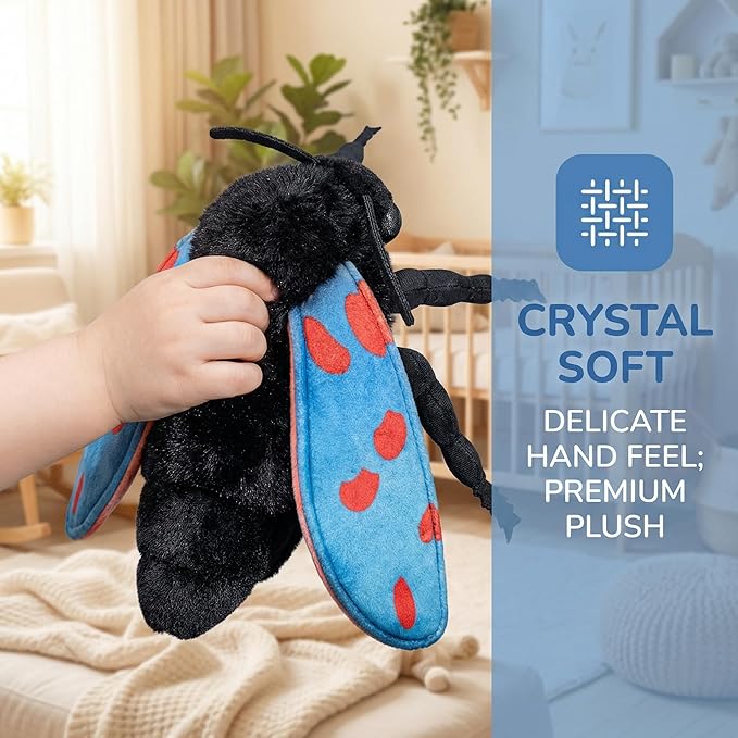 Cinnabar Moth Plush Toy - Lifelike Blue Cinnabar Moth Stuffed Animals 11in, Realistic Soft Big Wings Moth Toys, Unique Plush Collection for Kids