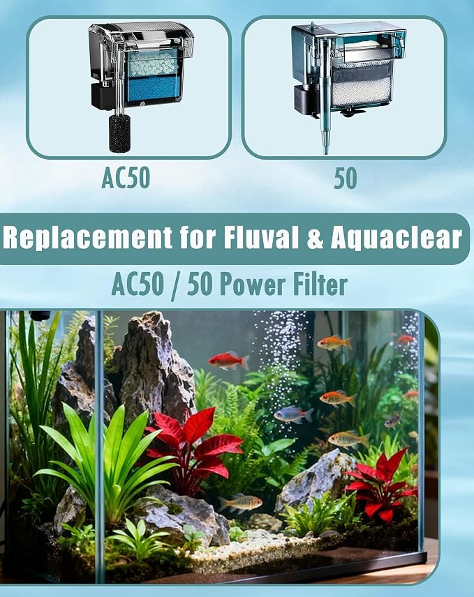 4-Set Complete 3-Stage Filter Media Kit Replacement for Fluval AC50/Aquaclear 50 Power Filter – Includes Foam, Biomax & Carbon for Freshwater & Saltwater Aquariums & Fish Tanks