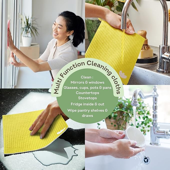 Swedish Dish Cloths Compostable Sponge Cloth 12 Pack | Solid Assorted Happy Colours | Reusable Cleaning Hand Towel Bulk Buy | for Kitchen, Counters & Washing Dishes | Eco-Friendly Cellulose Cotton
