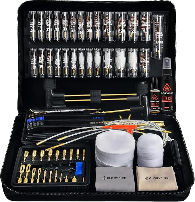 GLORYFIRE Universal Gun Cleaning Kit for Handgun Shotgun & Pistol,Elite Gun Cleaning Set with High-end Brass Brushes, Mops, Jags, Reinforced Rods and Gun Cleaning Snake&Ropes
