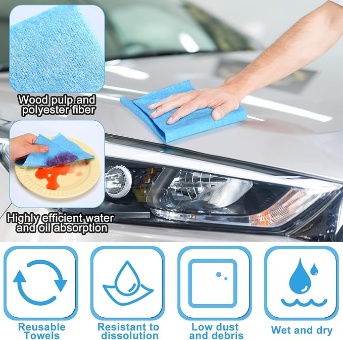 HunnmingRe 300 Sheets 9.84 x 13.78 in Disposable Shop Towels Bulk Heavy Duty Shop Towels Lint Free Paper Absorbent Anti Dissolution for Garage Car Work (Blue)