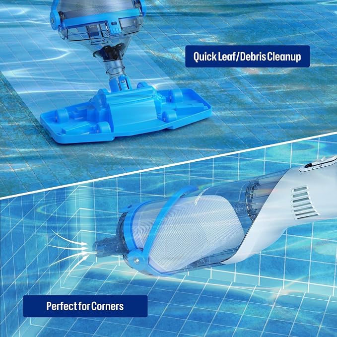 Cordless Handheld Pool Vacuum with Telescopic Pole, Rechargeable Handheld Hot Tub SPA Pool Cleaner Vacuum for Above Ground/Inground Pools, 18.5GPM Powerful Suction, Running time up to 1H