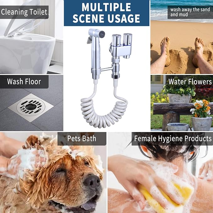 Handheld Toilet Bidet Sprayer for Toilet, Muslim Shower Bidet Toilet Hose Sprayer Kit, Jet Spray Bidet Attachment Connected to Faucet for Cloth Diaper Care and Feminine Wash (Silver)