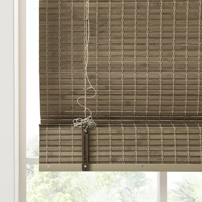 Madison Park Eastfield 100% Bamboo Cordless Roman Shades-Woven Wooden Privacy Panel, Light Filtering Easy Installation Window Blind Treatment, Bedroom, Living Room Decor, 31" W x 64" L, Natural Ash