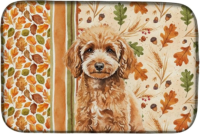 Caroline's Treasures Miniature Apricot Poodle Heirloom Fall Dish Drying Mat Absorbent Dish Drying Mat Pad for Kitchen Counter Dish Drainer Mat for Countertop, 14 x 21", Multicolor